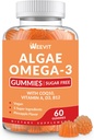 Sugar Free Omega 3 Gummies, Algae Omega 3 Supplement for Yetişkinler,Omega 3 DHA 240 mg, EPA 110 mg w/Vitamin B12,CoQ10