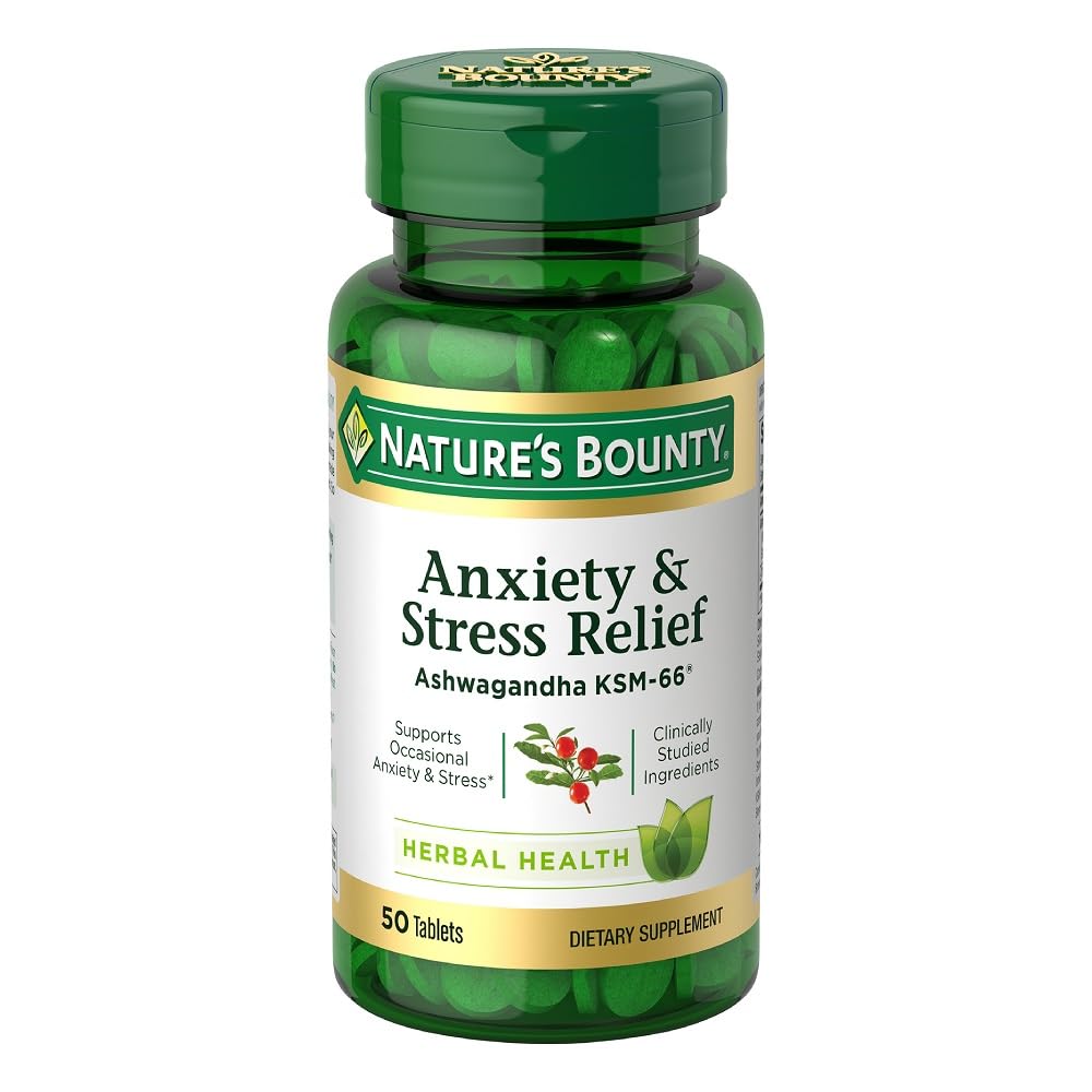 Nature's Bounty Stress Relief Ashwagandha KSM 66 Tablet, Mood Support, 50 Count