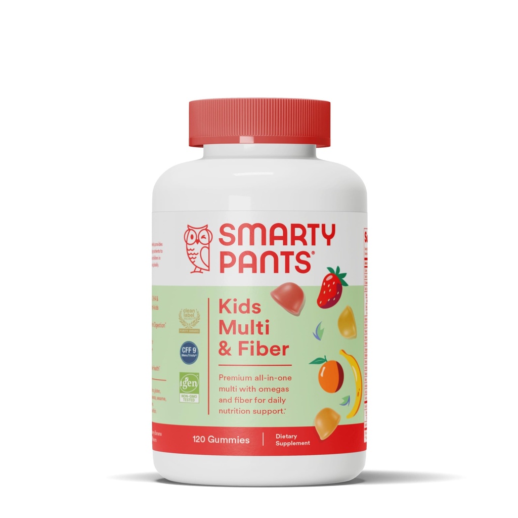 SmartyPants Kids Multivitamin Gummies and Fiber Supplement: Vitamin D3, C, Vitamin B12, B6, A, çinko, Biotin, Inositol, Fiber Gummies, Three Fruit Flavors, 120 Count (30 Day Supply)