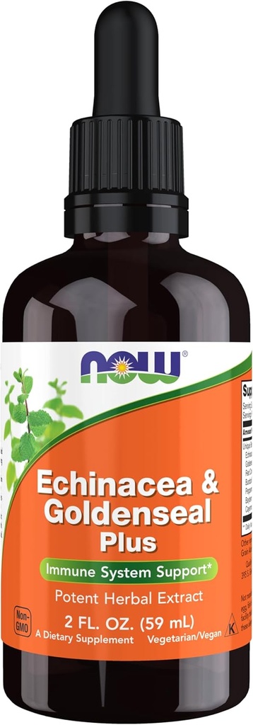 NOW Συμπληρώματα Τροφίμων, Echinacea & Goldenseal Plus με Σταγονομετρητή, Υποστήριξη ανοσοποιητικού συστήματος*, 2-Ounce