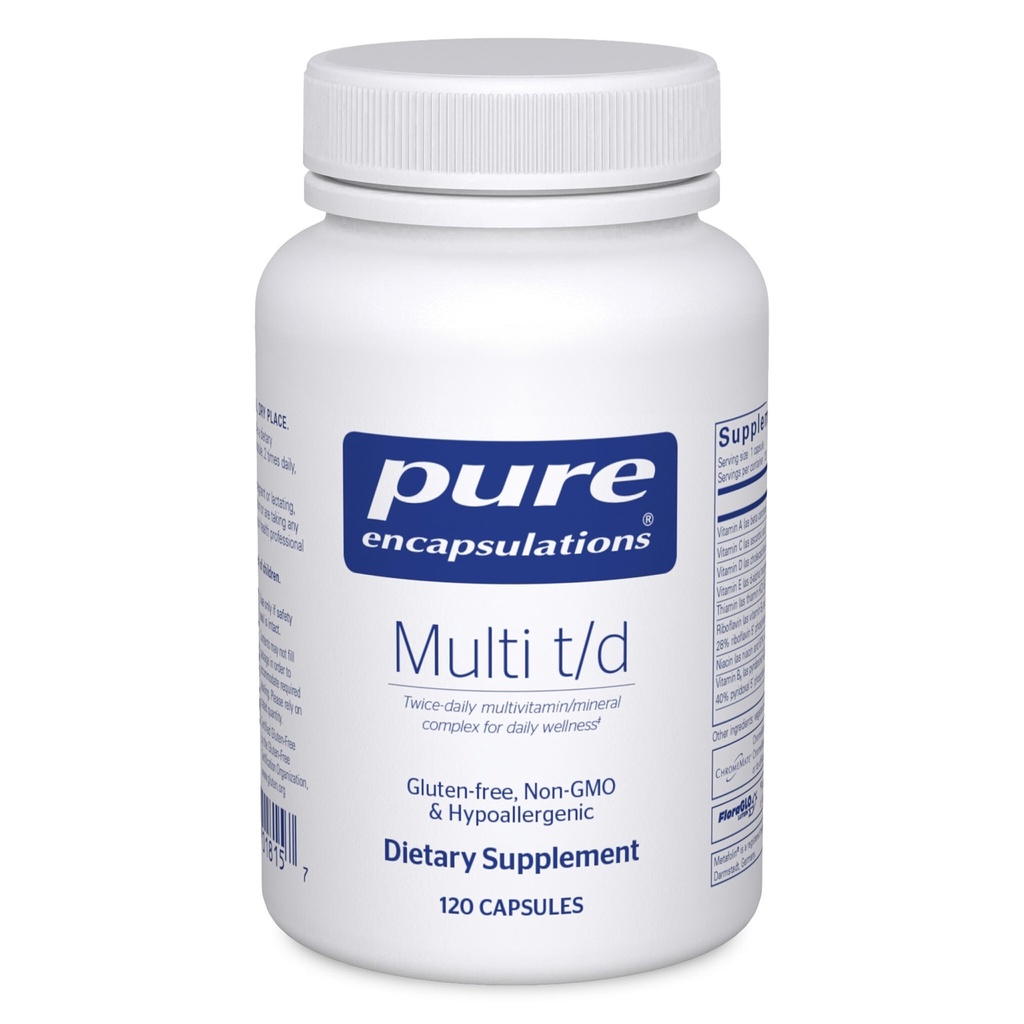 Pure Encapsulations Multi T/D - Multivitamin & Mineral Supplement - για την Καθημερινή Ευεξία, Καρδιαγγειακή & Ανοσολογική Υγεία* - Πλούσιο σε Βιταμίνες & Ορυκτά - Χωρίς Γλουτένη & Χορτοφαγικά - 120 Κάψουλες