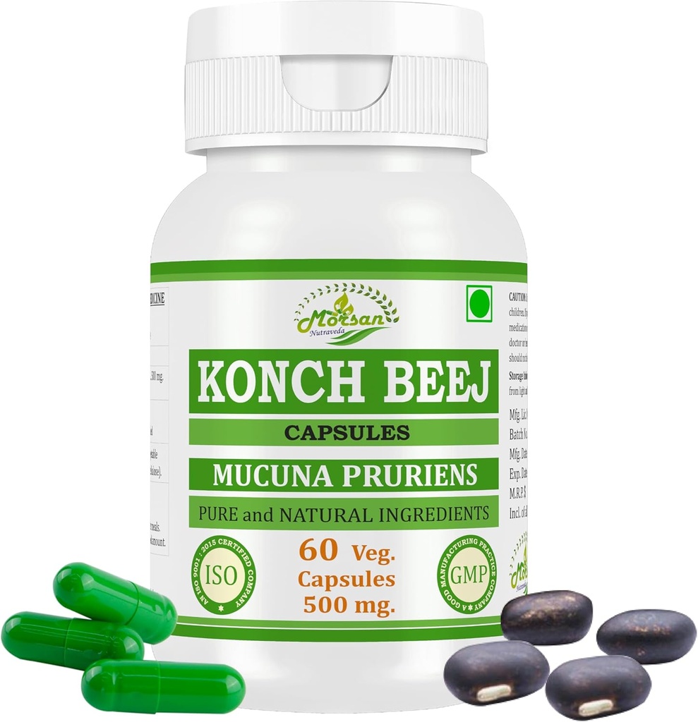 Kaunch MUCUNA PRURIENS Konch Beej, Kaunch Beej Ekstra Kapsüller | En yüksek Potency,% 100 Herbal Ürün | 60 x 500 mg Paket. Veg Capsules (Pack of 1 Jar)