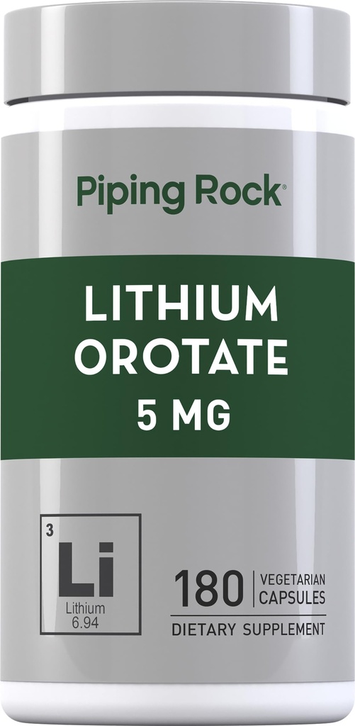 Piping Rock Lityum Orotate Supplement | 5mg | 180 Capsules | Non-GMO, Gluten Free