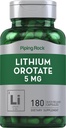 Piping Rock Lityum Orotate Supplement | 5mg | 180 Capsules | Non-GMO, Gluten Free