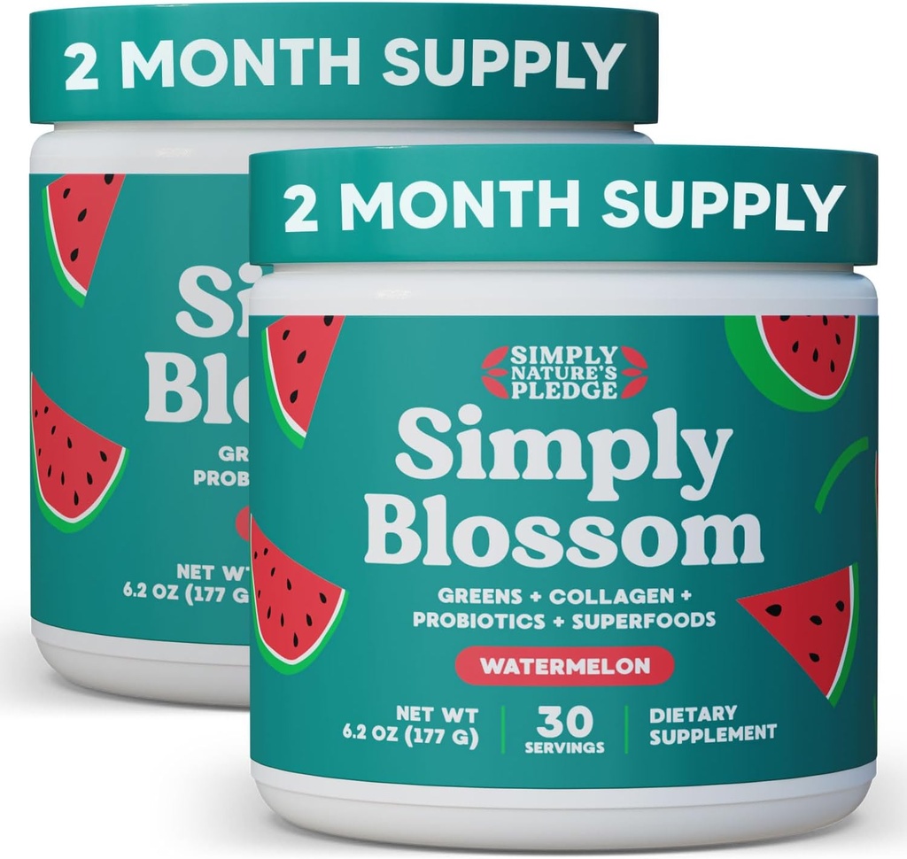 Sadece Çiçeği Beslenme Günlük Yeşiller ve Superfood Toz + Collagen + Kadın Digestive Health & Bloating Relief için Probiyotikler. Sağlık Bloom'a Yardım - 2 Ay Supply - Watermelon