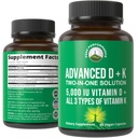 Μέγιστη απόδοση Advanced Vitamin D 5000 IU με όλους τους 3 τύπους βιταμίνης K βιταμίνης D3 και βιταμίνης K2, K1, MK-7 (MK7), MK4 συμπλήρωμα - 60 μικρά και εύκολα να καταπιούν φυτικά χάπια