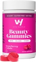 VitaHustle Beauty Gummies, 2500 mcg Biotin, 100 mg Collagen, C, B-Complex, Güçlü Saç, Skin Nails, Low Sugar, Non GMO, Strawberry Colada, 50 Count