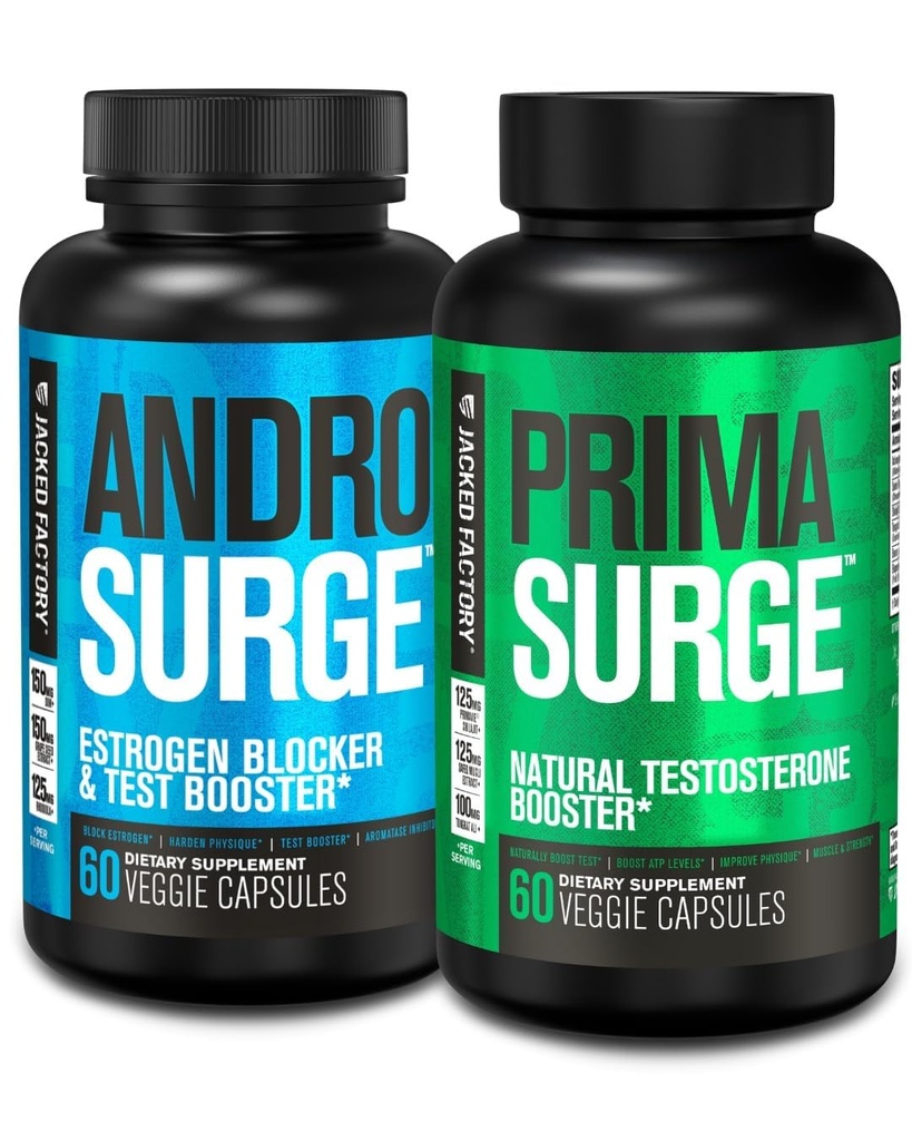 Jacked Factory testosteron ATM for Men | Estrogen Blocker with Tongkat Ali - Androsurge Anti-Estrogen + Primasurge Natural Test ATM - Kas Büyümesi için, Vitality, Energy, 30 Day Supply