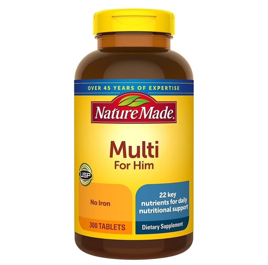 Nature Made Multivitamin for Him with No Iron, Mens Multivitamins for Daily Nutritional Support, Multivitamin for Men, 300 Tablets, 300 Day Supply