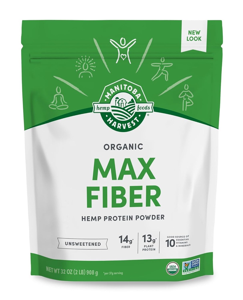 Manitoba Harvest Hemp Evet Organik Max Fiber Protein Tozu, Unsweetened, 32oz, 13g Protein ve 2.5g Omegas 3 &6 hizmet başına, Keto-Friendly, Preservatif Ücretsiz, Ambalaj Vary