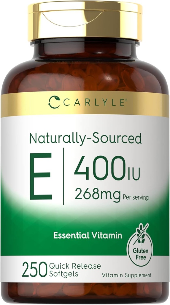 Carlyle Vitamin E 400 IU Softgels | 250 Kont | Doğal Kaynaklanmış | GMO ve Gluten Ücretsiz