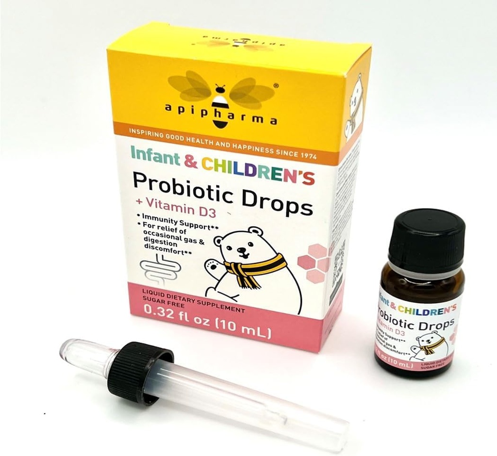 Bebek Probiyotik Vitaminleri D3 - Çocuklar için, Toddler & Bebekler - Digestive Health & Immunity Support, Gas & Discomfort Assistance (0.32oz)