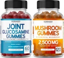 Glucosamin Chondroitin (60 Kont) Erkekler ve Kadınlar için Ortak Tamamlar - 1 Mix'de Raspberry Flavor ve Mushroom 10 (120 Gummies) Focus & Brain Mushroom Supplement - Vegan & ABD Made