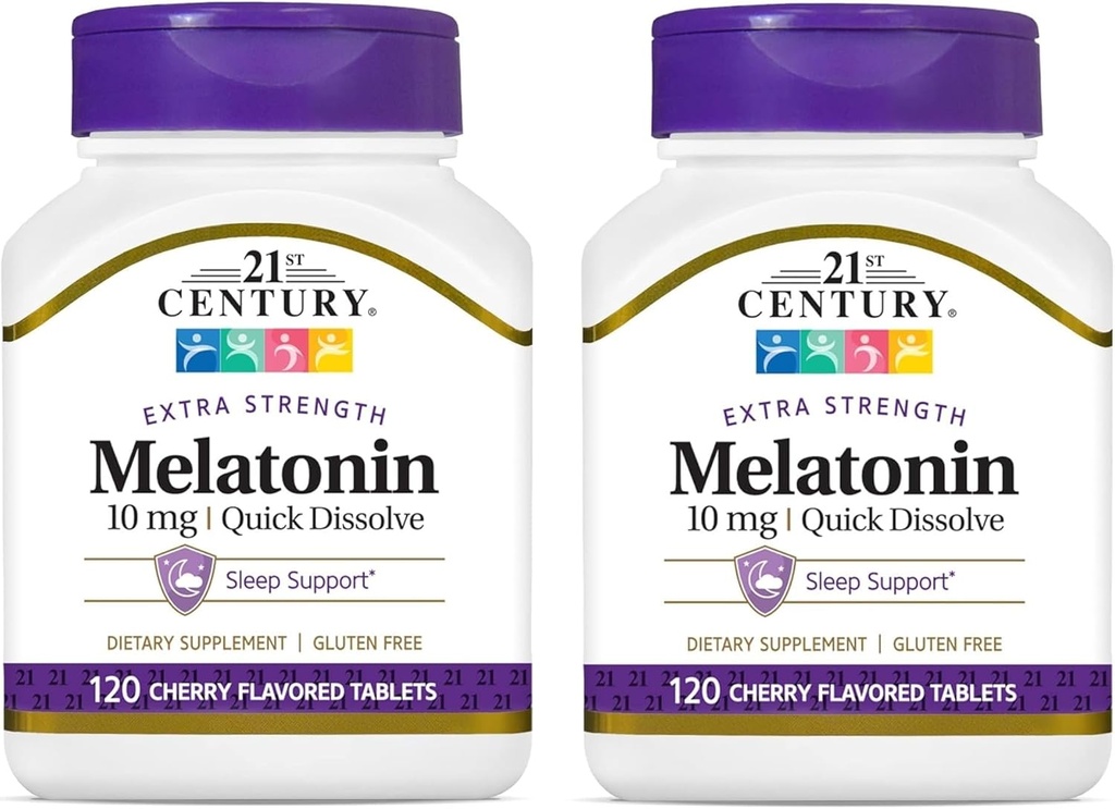 21ος αιώνας, Melatonin Quick Dissolve Tablets 10 mg, White, Cherry, 120 Count (Pack of 2)