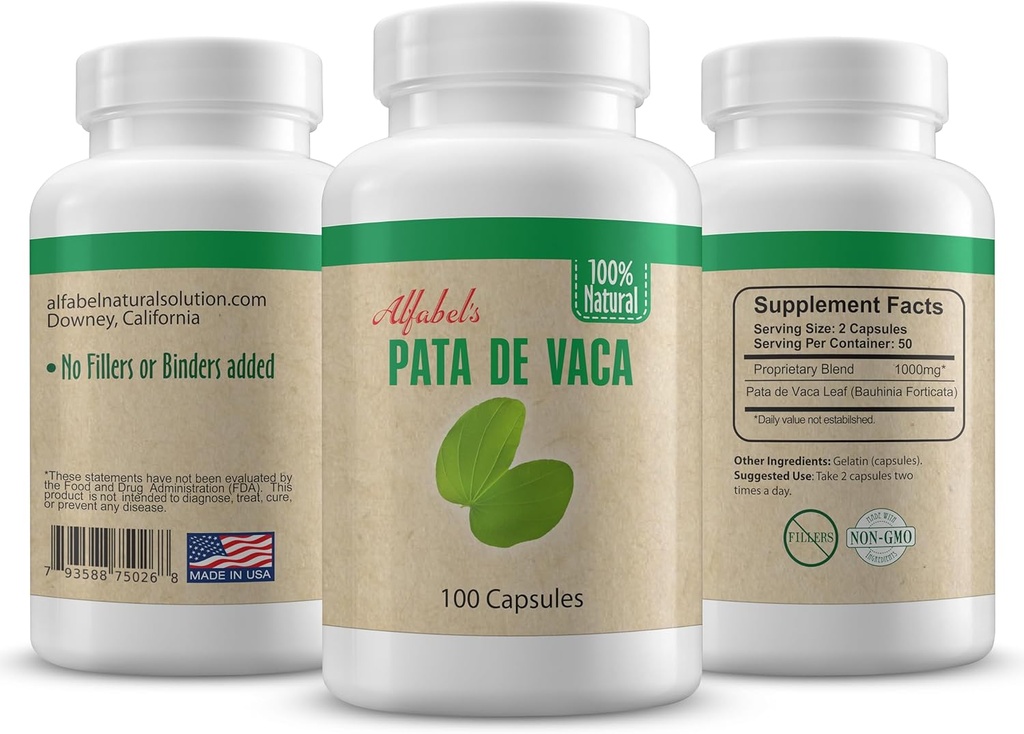 Pata de Vaca βότανο - φύλλα ποδιών αγελάδας - 100 κάψουλες - Χωρίς πληρωτικά