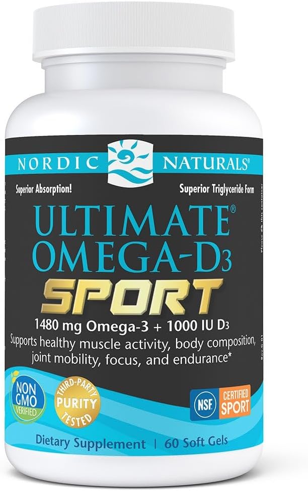 Nordic Naturals Ultimate Omega-D3 Sport, Lemon - 60 Soft Gels - 1480 mg Omega-3 + 1000 IU Vitamin D3 - NSF sertifikalı - Destekler Kas, Bones, Focus & Endurance - 30 Hizmet