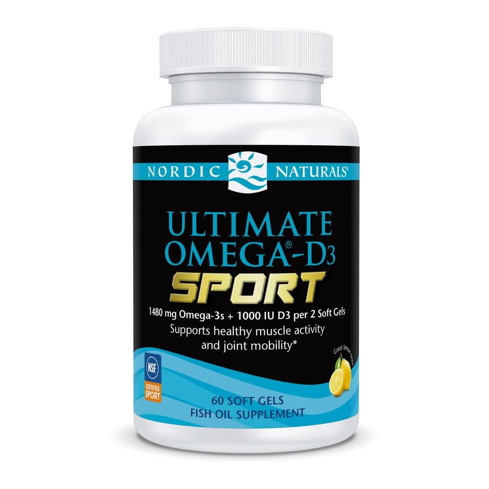 Nordic Naturals Ultimate Omega-D3 Sport, Lemon - 60 Soft Gels - 1480 mg Omega-3 + 1000 IU Vitamin D3 - NSF sertifikalı - Destekler Kas, Bones, Focus & Endurance - 30 Hizmet