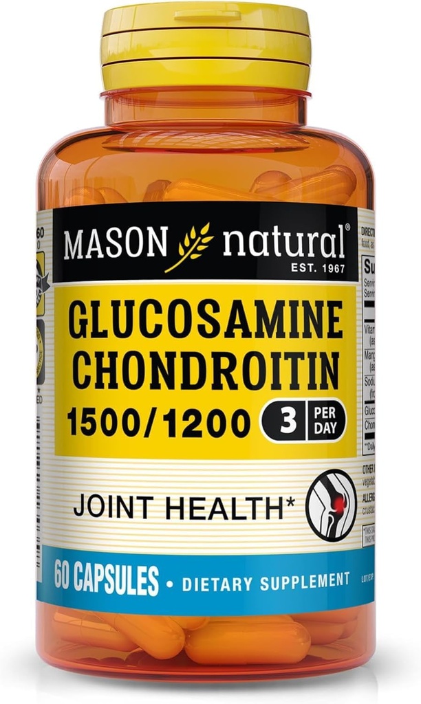 MASON NATURAL Glucosamine Chondroitin 1500/1200 Vitamin C ile, Normal Flexability & Mobility için Ortak Sağlık*, 60 Capsules