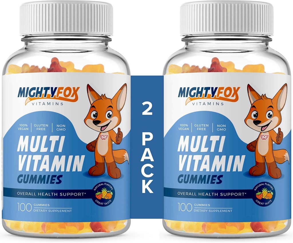 Παιδιά Πολυβιταμίνη Gummies - Μη-GMO, Χωρίς γλουτένη, Vegan Multivitamin Gummies w/Vitamin C, B3, B5, B6, B12, Ψευδάργυρος (100 Count, 2 Pack) – Φρουτώδης Toddler to Teen Gummy Vitamins for Kids