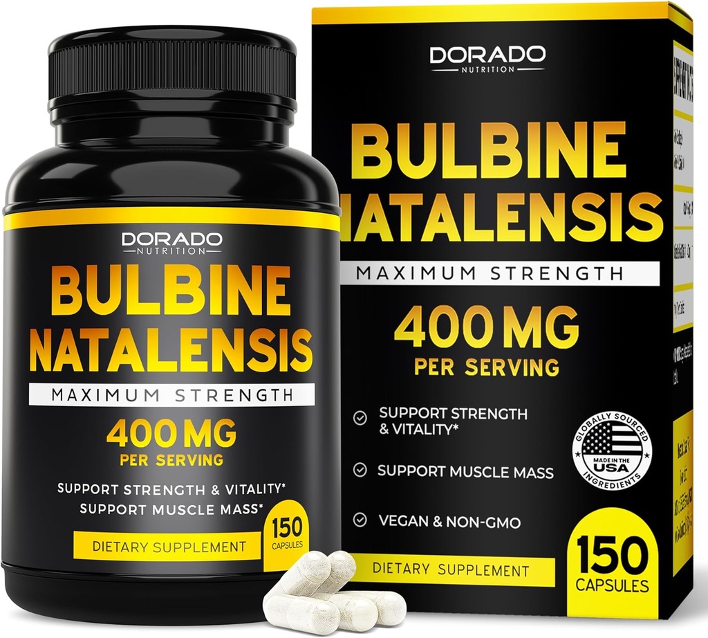 DORADO NUTRITION Bulbine Natalensis Extract 400mg ανά υπηρεσία (150 κάψουλες) - Εξαιρετικά συμπυκνωμένο εκχύλισμα - Υποστήριξη ζωτικότητα, δύναμη, μυϊκή μάζα - Χωρίς γλουτένη, μη ΓΤΟ, ΗΠΑ Κατασκευασμένο - 3ο μέρος δοκιμαστεί