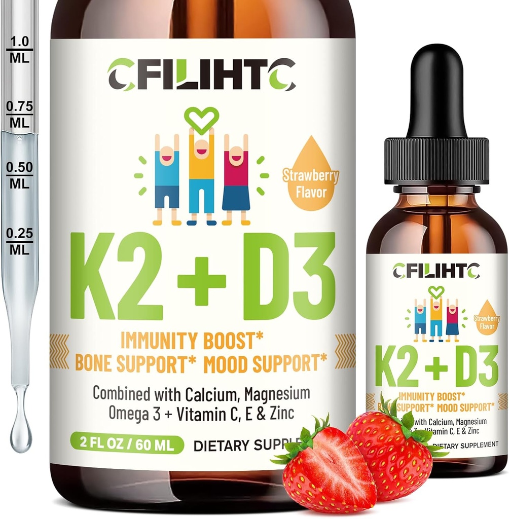D3 B2 Çocuklar için Merdivenler - Omega 3, Vitamin E, Kalsiyum, Magnezyum & Çinko Daha İyi Absorpsiyon için - Sıvı MK7 1000 I D3 Sağlıklı Bones, Diş ve Kalp Desteği - GMO, 2 Fl Oz Oz