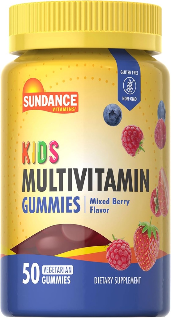 Sundance Kids Multivitamin Gummies | Vitamins D3, C, B12, ve çinko | 50 Kont | Karma Berry Flavor | Vegetarian, Non-GMO & Gluten Free Supplement