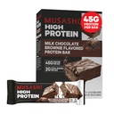 MUSASHI High protein Bar, 45g protein, 2g Total Sugars, Milk Chocolate Brownie, Post Workout and Protein Snack On The Go, 12 Pack of 3.2oz (90g) Bars