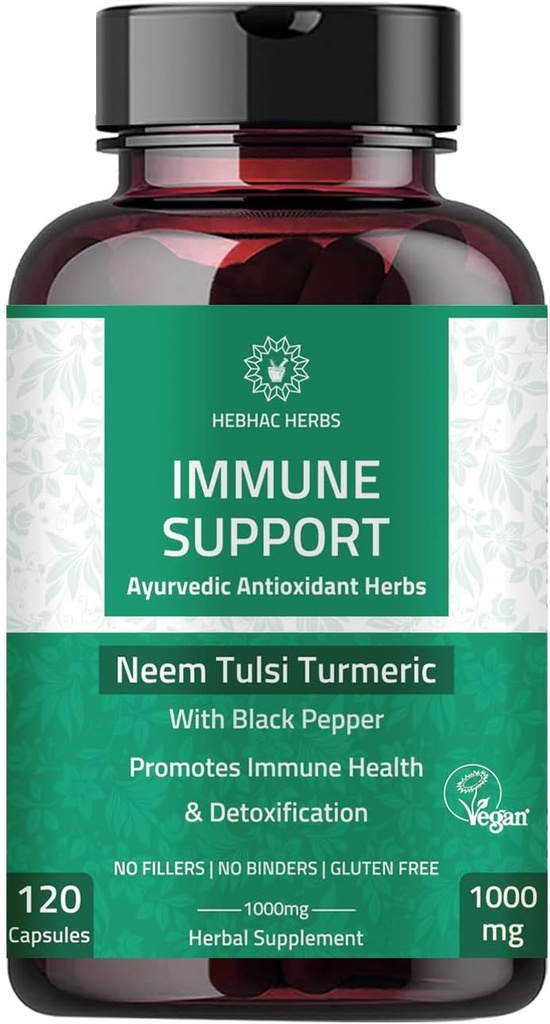 Immune Support Capsules - Immunity Support Supplement 120 Capsules Made with Organic Neem, Tulsi, Amla & Turmeric, Geliştirilmiş Wellness ve Immune Function.