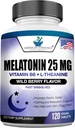 Melatonin 25 mg Per One Tablet, L-Theanine & Vitamin B-6 ile 120 Chewable Tablet, Sağlıklı Uyku Lisansını Destekler, Calming & Restful Sleep, Vegan, NON GMO, Made In USA