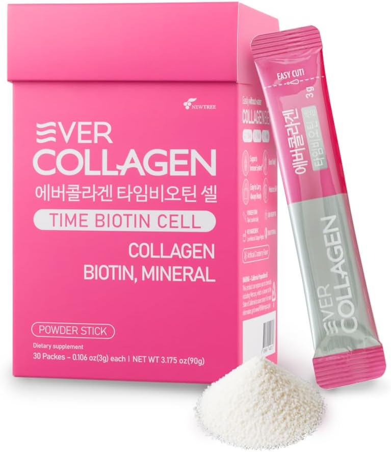 NEWTREE Biotin Hücre Düşük Moleküler Kilo Marine Collagen, Toz Paketi, Skin Saç Çiçeği için Protein Toz Supplement, Seyahat Paketleri - Su Olmadan Alınması, 30 Sticks
