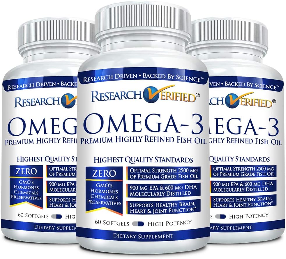 Araştırma Doğrulanmış Omega 31800 mg Omega 3 Fish Oil - High 900 mg EPA + 600 mg DHA - No Aftertaste - 60 Softgel Capsules - 3 Şişes