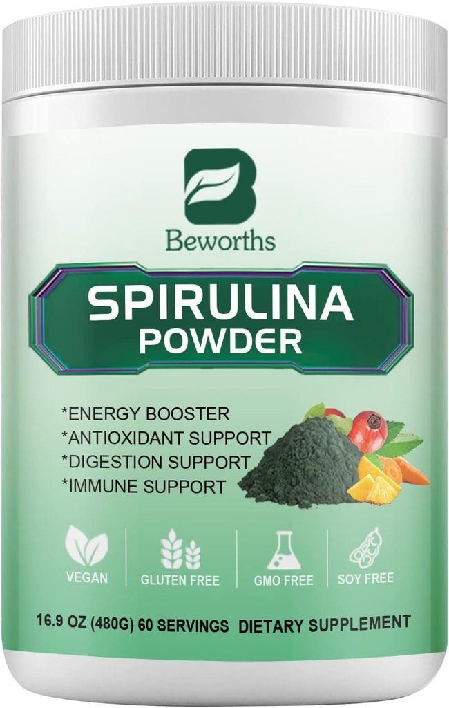 Spirulina Toz, Super Greens Toz Smoothies & Juices Mix with Spirulina, Probiyotiks Digestive Enzymes, Chlorella, Veggies Fruits, Buğday Grass for Immunity, Digestion Supports - Vegan