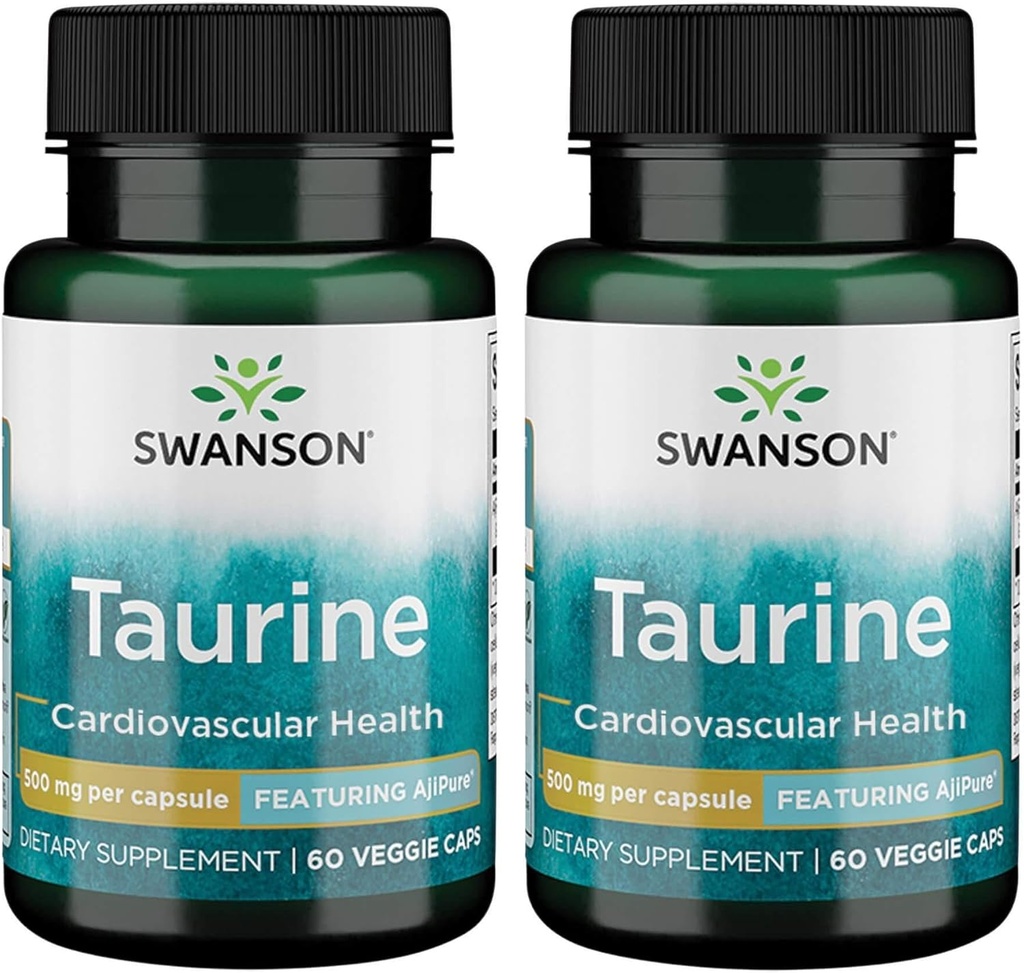 Swanson Amino Asit Ajipure Taurin Farm Grade 500 Milligram 60 Veg Capsules (2 Pack)