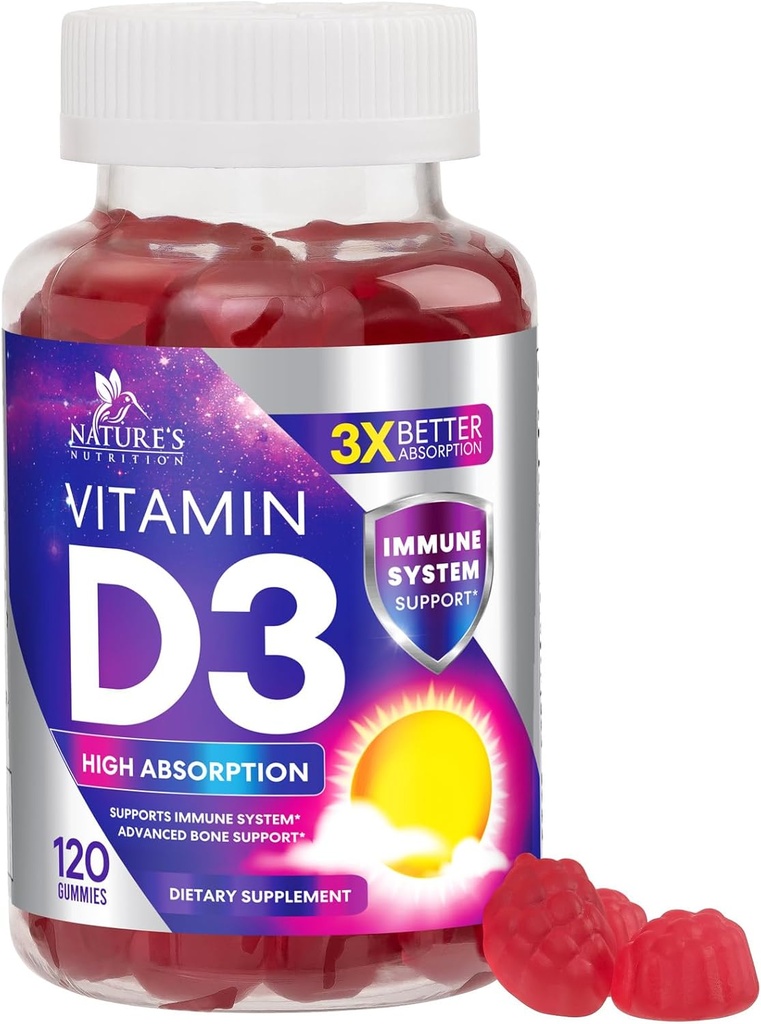Βιταμίνη D3 Gummy 5000 IU (125 mcg) - Διαιτητικές Βιταμίνες D συμπλήρωμα για γυναίκες & άνδρες - Οστέινα, δόντια, μύες & ανοσοποιητική υποστήριξη υγείας, υψηλής ισχύος VIT D3 Nature's Non-GMO & Gluten Free - 120 Gummies