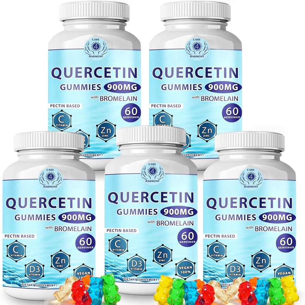 Quercetin Gummies - Quercetin with Bromelain Vitamin C + Zinc Vitamin D3 – Chewable Quercetin 900mg Supplements - Quercetin for Kids and Adults (5)