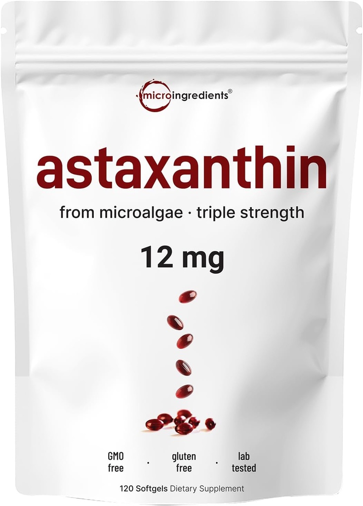 Astaxanthin 12 mg, 120 Softgels, 4 Ay Supply | Premium Astaxanthin Antioksi Supplements | Fresh Microalgae Source | Supports Eye, Joint, Internal Circulation, Skin Health & Natural Tanning