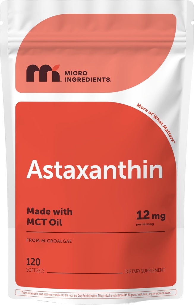 Astaxanthin 12 mg, 120 Softgels, 4 Ay Supply | Premium Astaxanthin Antioksi Supplements | Fresh Microalgae Source | Supports Eye, Joint, Internal Circulation, Skin Health & Natural Tanning