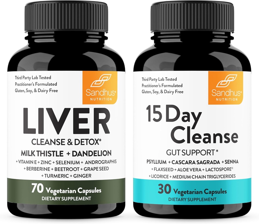 Sandhu's Liver Renew Cleanse Detox Support & 15 Day Gut Cleanse Support Diyetary Supplement for Women & Men