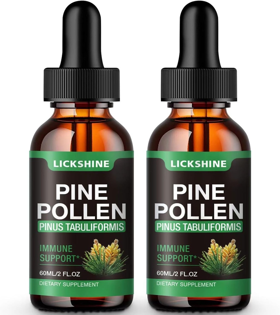 2 Pack Pine Pollen Βάμμα - Βιολογικό Pine Pollen Powder Liquid Drops Extract για την υποστήριξη του ανοσοποιητικού, χωρίς ζάχαρη Φυσικό συμπλήρωμα βοτάνων - Vegan Pine Pollen Drops 4 FL.Oz.
