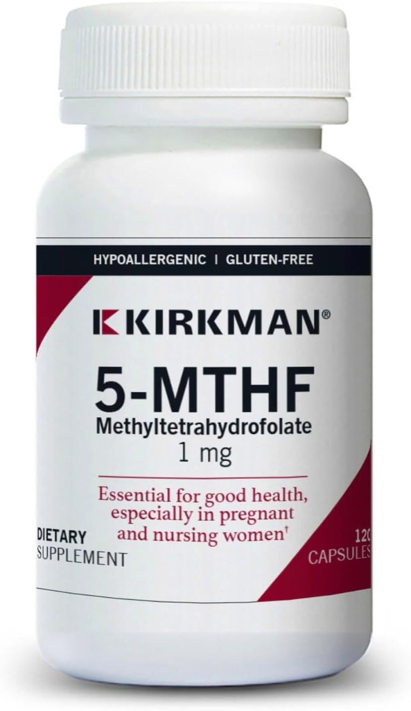 Kirkman 5-MTHF - Hipoallergenik - 120 Vejetaryen Capsules - folic Asit Essential for Good Health Health Health