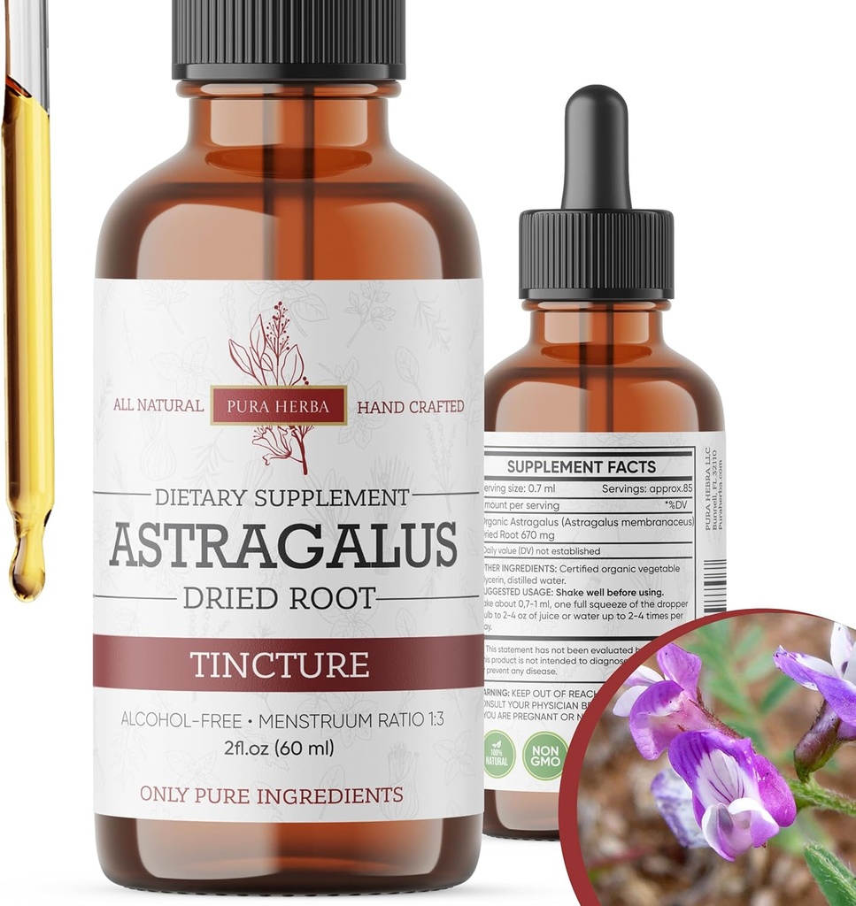 Organik Astragalus Tincture - Immune Support için Premium Astragalus Kökleri - Alkol Özgür, Şekersiz, Vegan - Yüksek Potency Liquid Supplement - Amerika'da Yapıldı - 2 Fl.Oz.