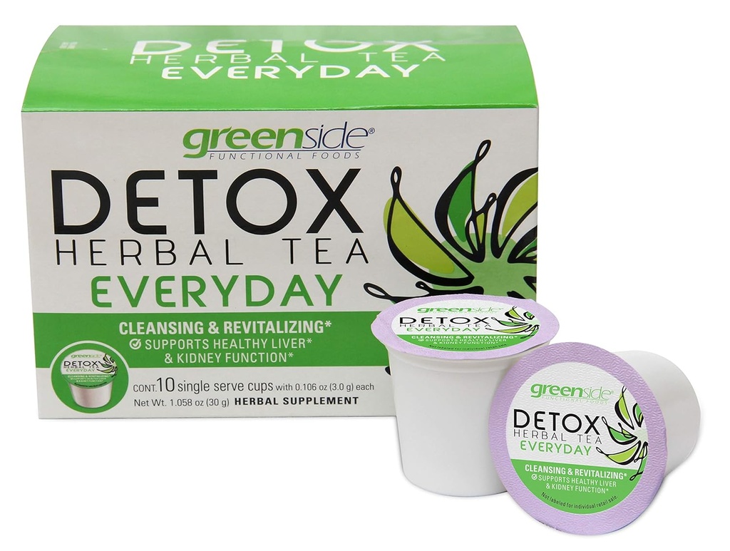 Greenside Detox Herbal Tea Single Serve Cups for daily - Cleansing and Revitalize Body Supplements - 10 Cups (3-gram Servis / Cup)