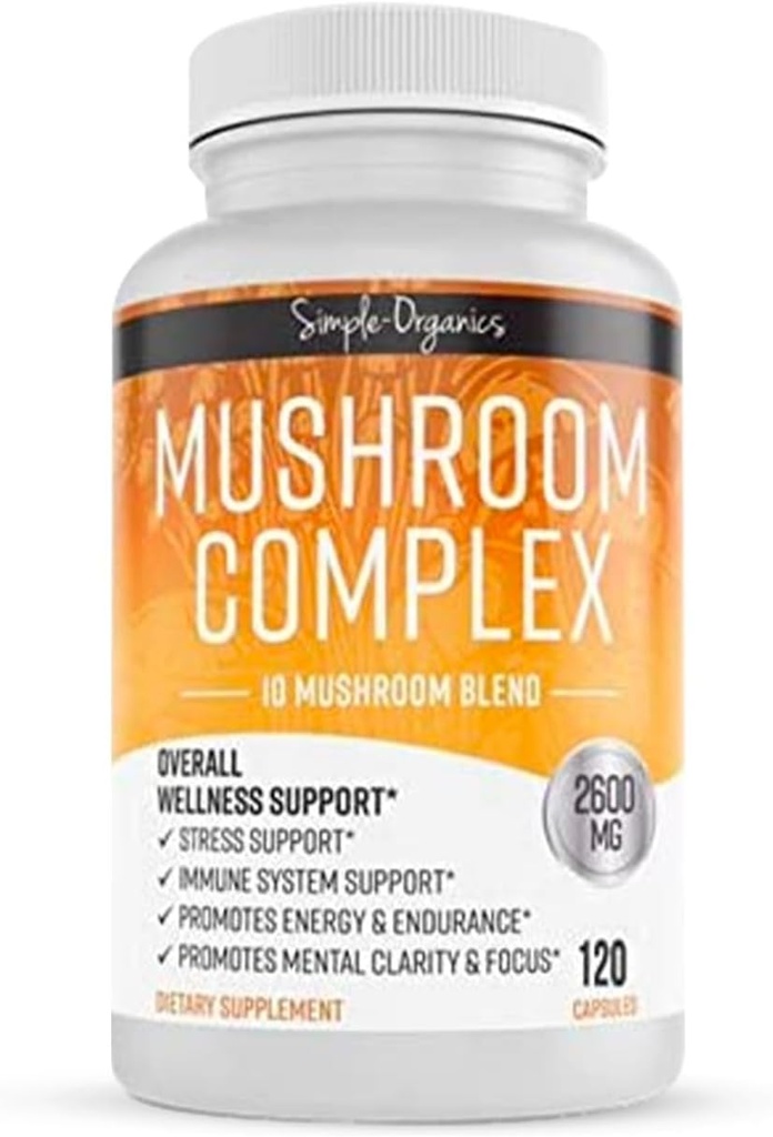 Mushroom Kompleksi, 10 Mushroom Mix for Energy and Immune Support, 2600 mg per Service, 120 Vegan Capsules