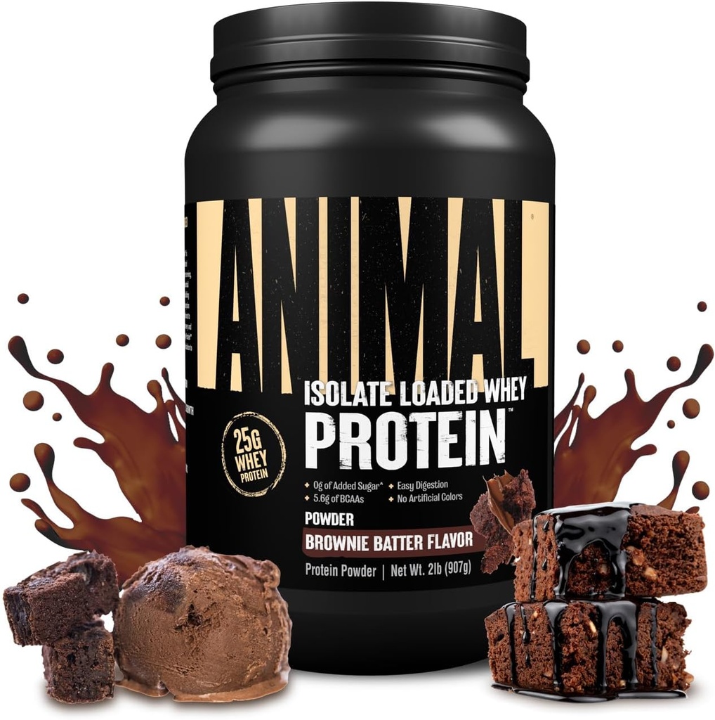 Ζώων Whey Isolate Protein Powder - Φορτωμένο για προ & μετά την προπόνηση οικοδόμος μυών και την αποκατάσταση με Digestive Ένζυμα για άνδρες & γυναίκες - 25g πρωτεΐνη, μεγάλη γεύση, χαμηλή ζάχαρη - Brownie Batter 2 lbs
