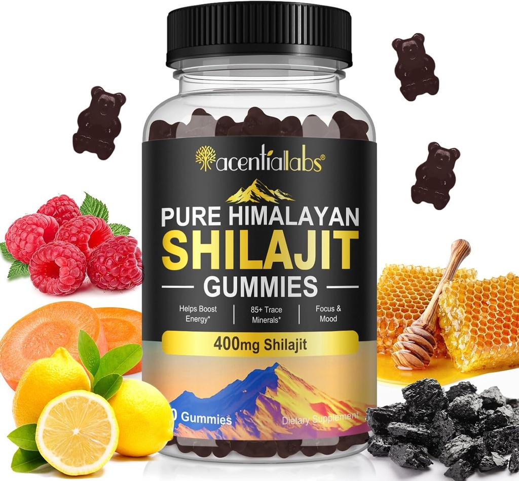 Shilajit Gummies, Pure Imalayan Shilajit Gummies με 100% Shilajit, Shilajit Organic Gummies Πλούσια σε Fulvic Acid 85+ Trace Minerals Κατάλληλο για Άνδρες & Γυναίκες, Μη ΓΤΟ - 60 Gummy