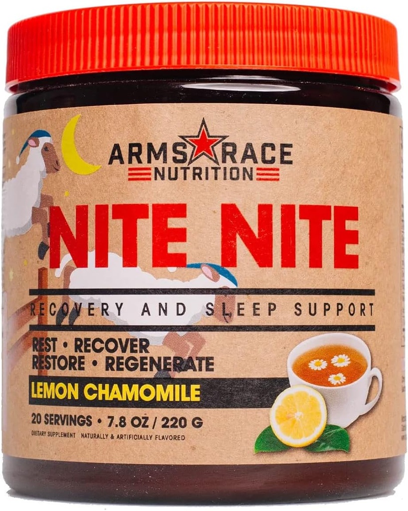 Silah Yarışı Beslenme NITE NITE Kurtarma ve Uyku Desteği 7.4 oz (20 Hizmet) (Lemon Chamomile)