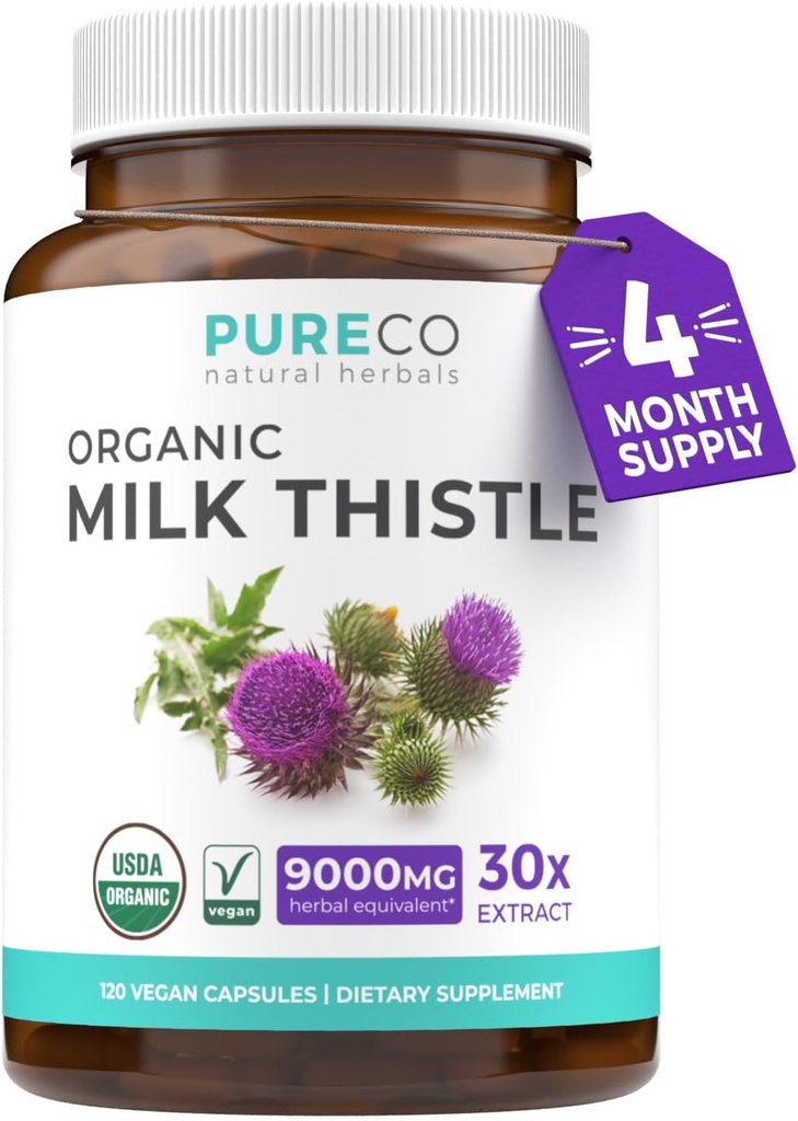 USDA Organik Süt Butle Capsules -% 80' Silymarin Supplement for Liver Support- Super Tempd 300mg of 30:1 Milk Butle Takvalent to 9,000 mg - Milk Thistle Liver Detox 120 Day Supply