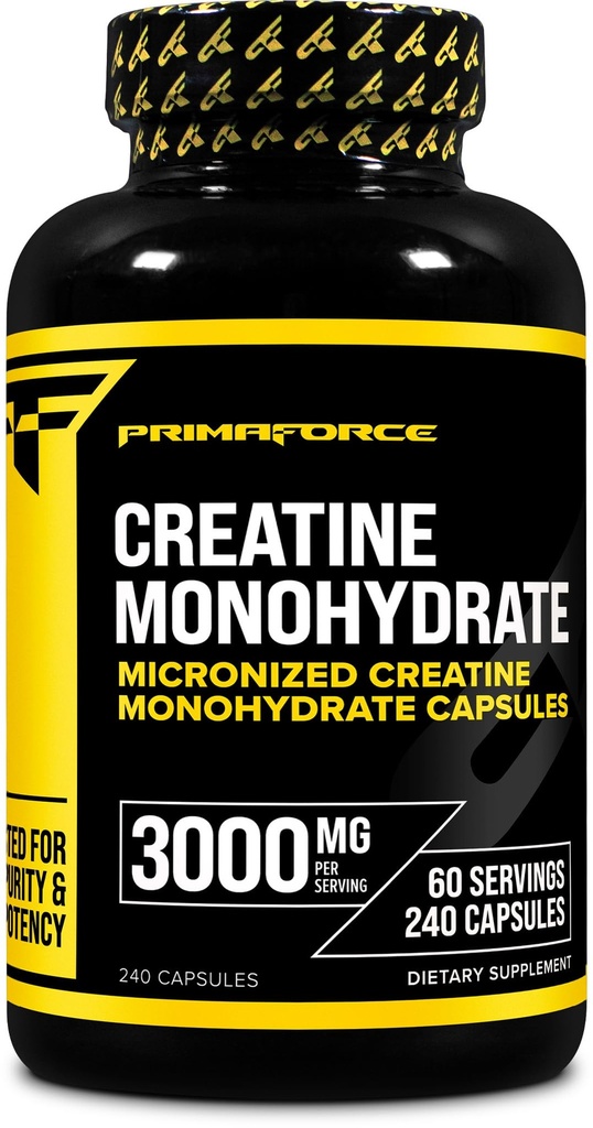 Primaforce Kretine Monohidrat Capsules - 240 Capsules, hizmet başına 3.000 mg, Gluten Free ve Non-GMO