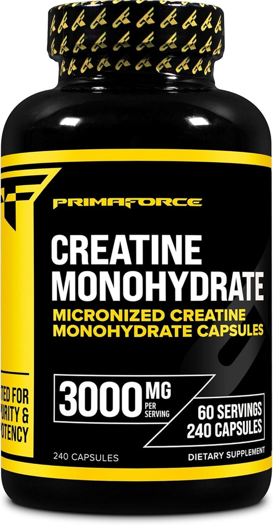 Primaforce Kretine Monohidrat Capsules - 240 Capsules, hizmet başına 3.000 mg, Gluten Free ve Non-GMO
