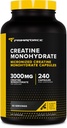 Primaforce Creatine Monohydrate Κάψουλες - 240 Κάψουλες, 3.000mg ανά Σερβίρισμα, Χωρίς Γλουτένη και Μη ΓΤΟ